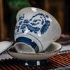Vintage Firewood Hand Painted Gaiwan, Ceramic Blue and White Ceremony Bowl, Kung Fu Tea Set, Stoneware Brewing Cover, Tureen