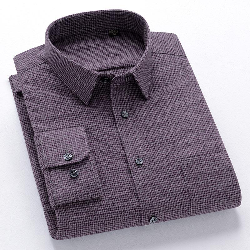 New 100% Pure Cotton Flannel Men's Plaid Shirts Male Business Casual High Quality Long sleeve Shirt for Men Pocket Shirt 4XL 5XL