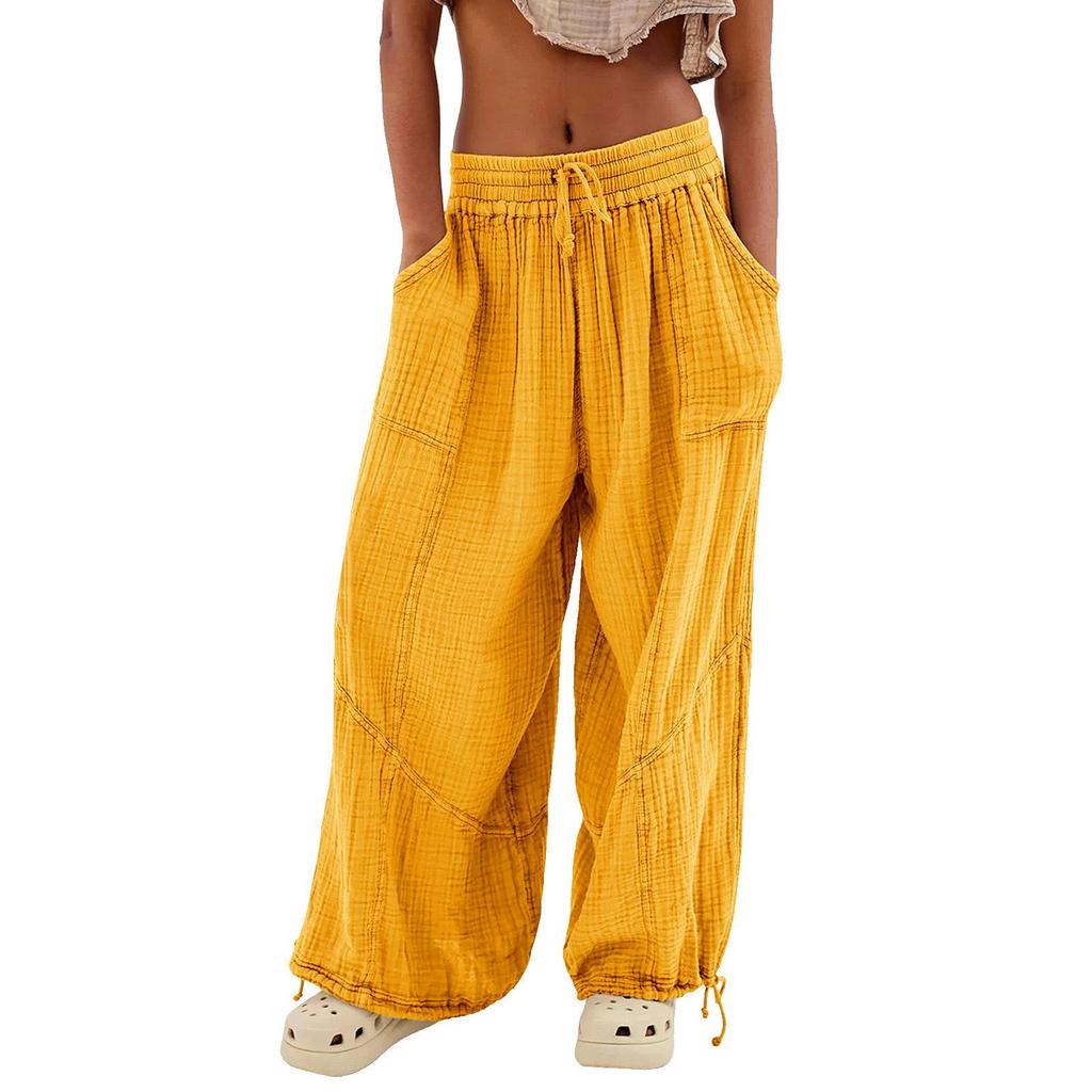 2023 Bestselling Women's Casual Solid Tie-Up Wide Leg Pants with Pockets