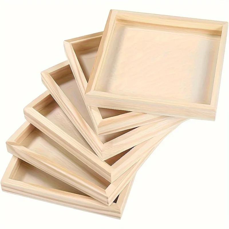Set of 10 Unfinished Wooden Trays for Crafts DIY Painting Staining 3D Puzzles Art Projects - Versatile Craft Wood Tray