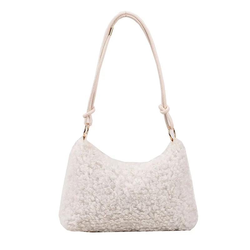 

2023 New Plush Fabric Women s Shoulder Crossbody Bag Small Fashion Lambs Wool Fluffy Fur Winter Female Bag Designer Handbags білий