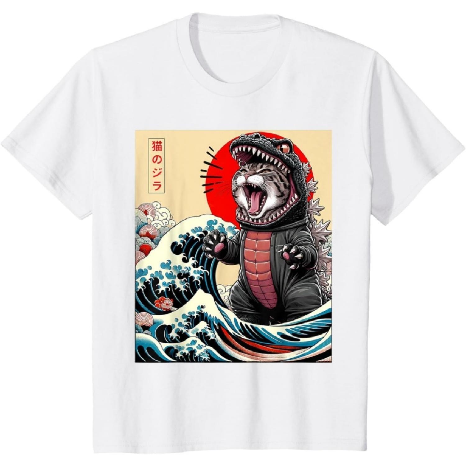 HARCEWBK Catzilla Cat Japanese Art Funny Cat for Men Women T-Shirt S