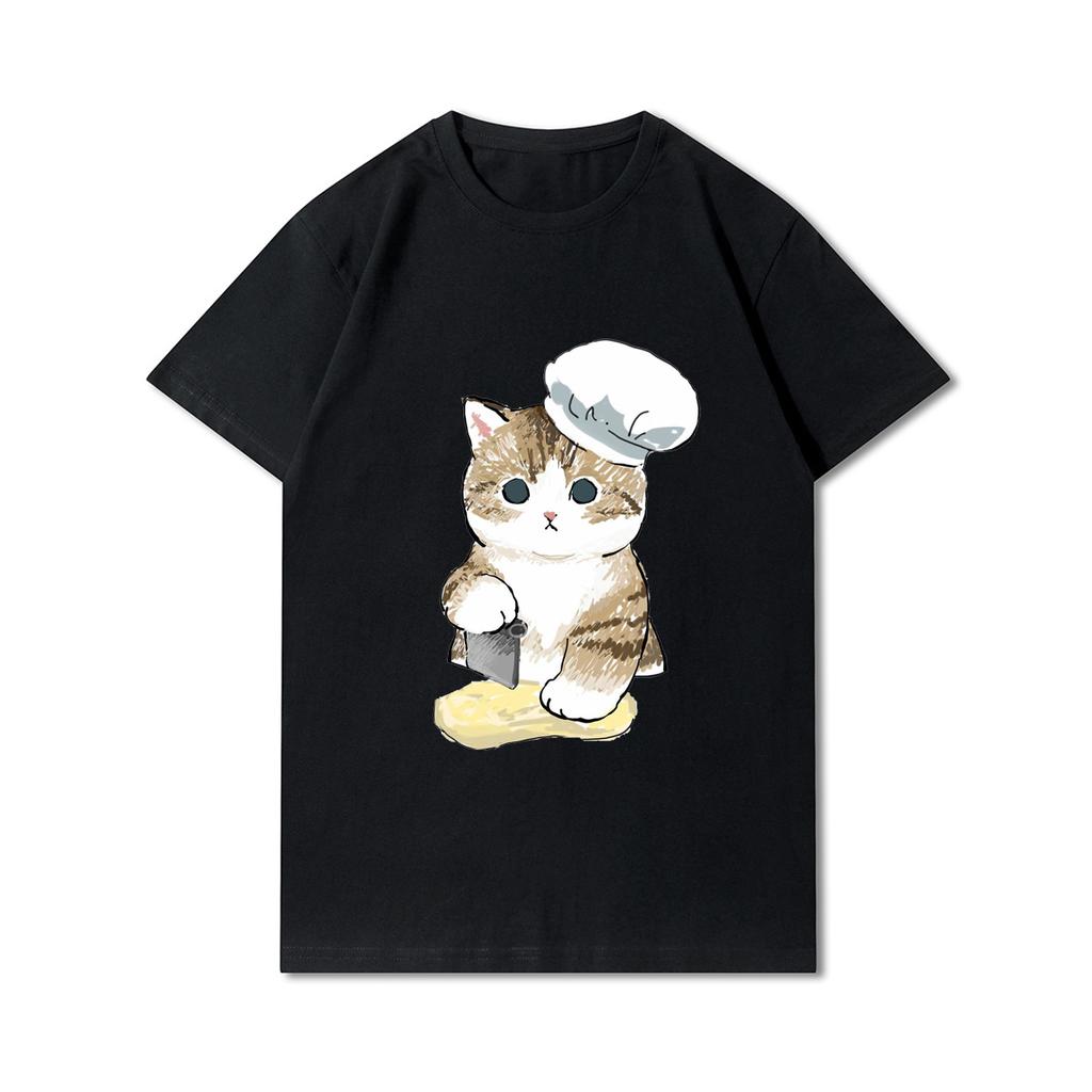 Plus Size Cats Shark Printed Women T Shirts Round Neck Cotton Tops Summer Animal Y2K Fashion 90S Casual Oversize Black Tees