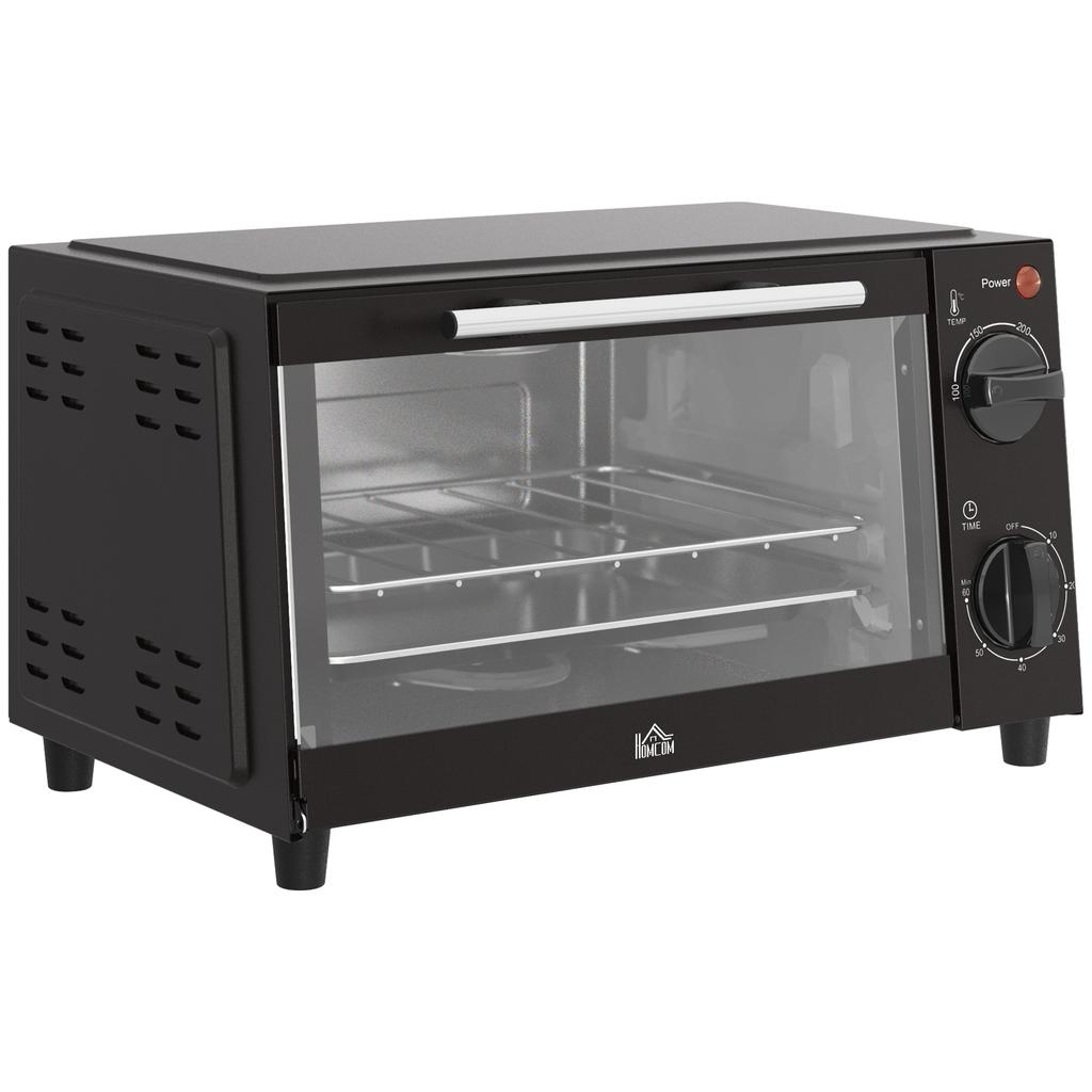 Mini Oven, 9 Liter Capacity, Adjustable Temperature and Cooking Time, with Grill Rack and Baking Tray, Black