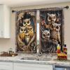 2pcs Vintage Woodcarved Owl Printed Curtain for Home Decor - Rod Pocket Window Treatment for Bedroom, Office, Kitchen