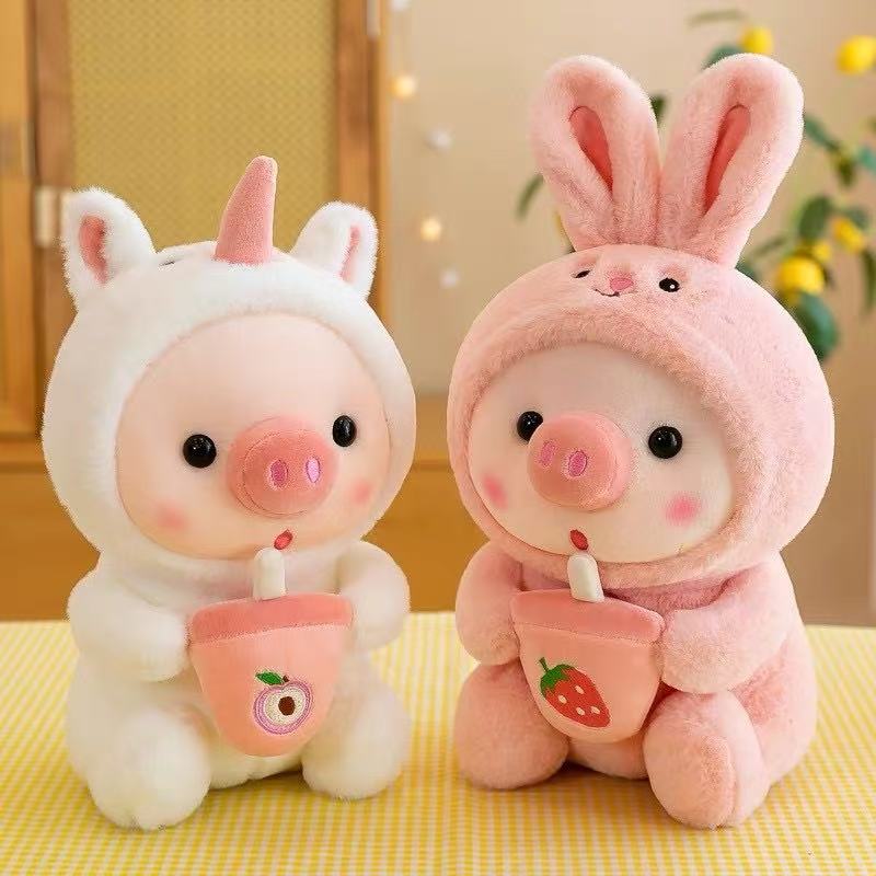 Favorite Toy Girls Firebrick 25Cm Kawaii Bubble Pig Plush Toy Stuffed Animal Bunny Frog Tiger Soft Pillow Cup Milk Tea Boba Plushies Doll For Kids Gift