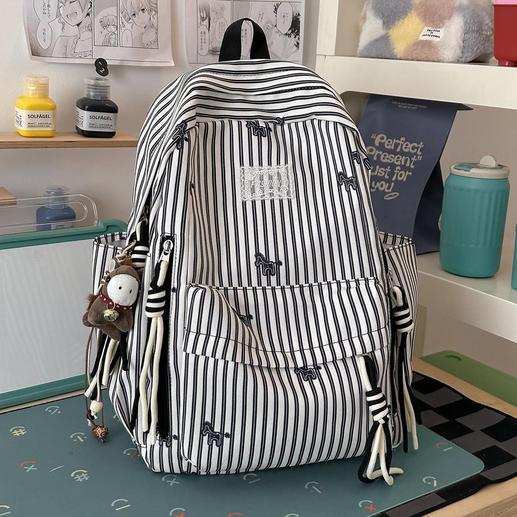 Schoolbag Soft Sakura Twilight Shadow Striped Light Lingering School Bag Female Student Party Soft Cute Sweetheart Wind Junior High School Student