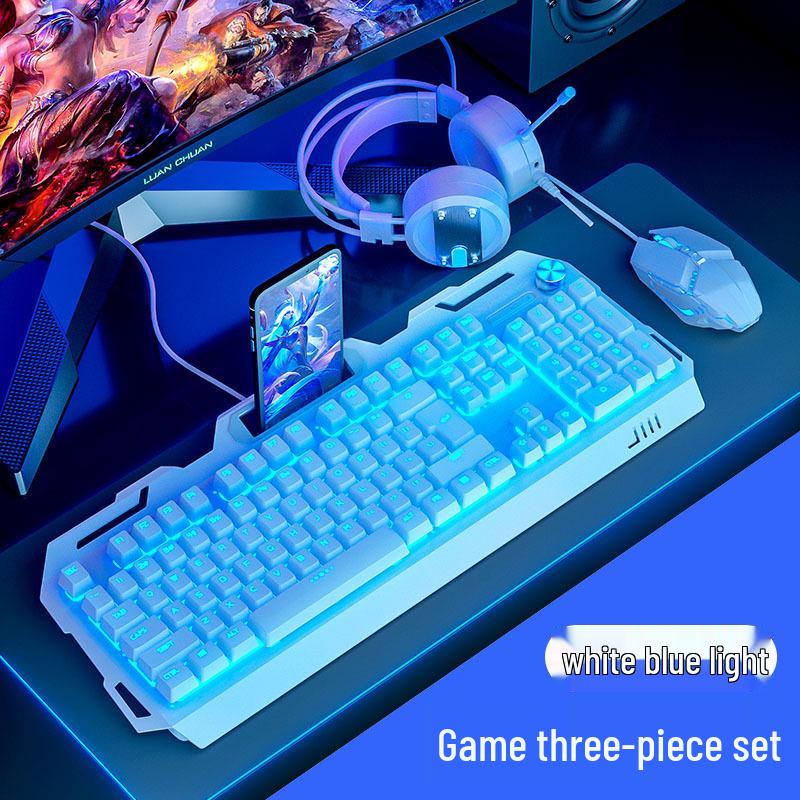 Wired Luminous Gaming Set: Keyboard, Mouse & Headset with Mechanical Feel and Punk Keys for Desktop & Laptop