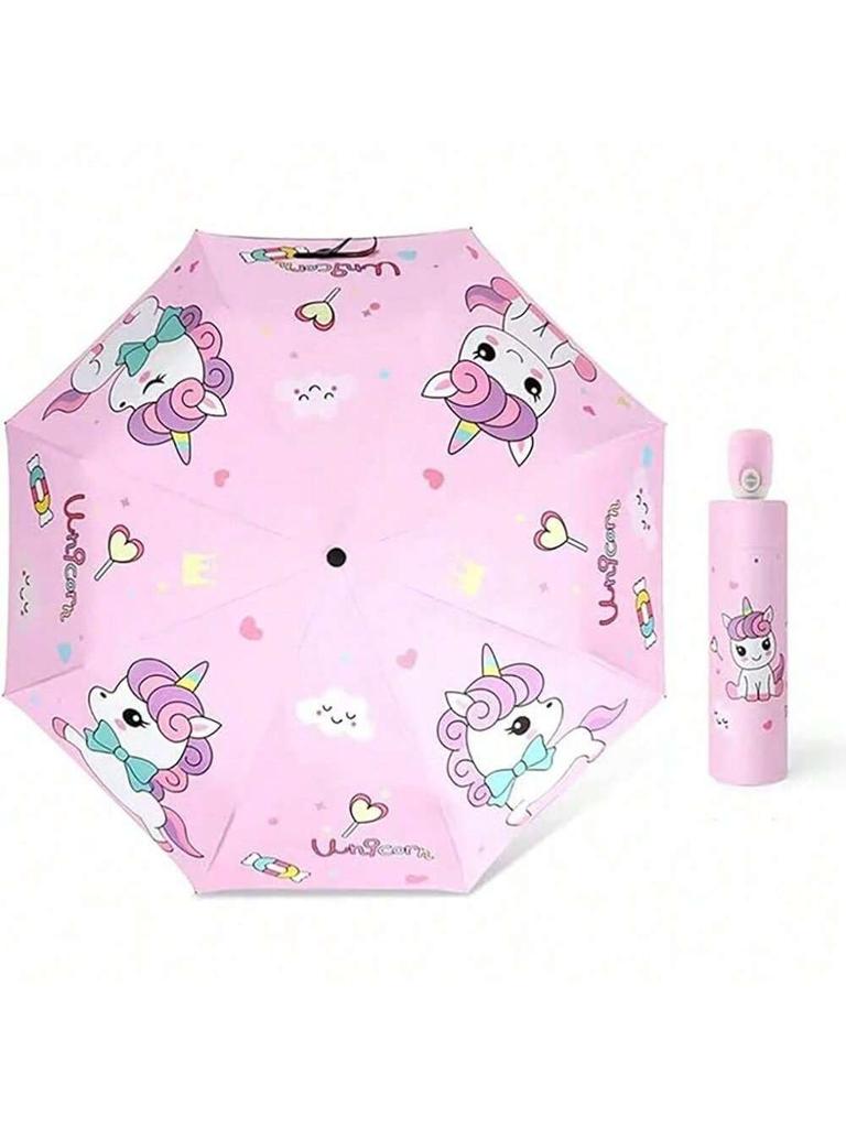 Unicorn Kids Umbrella Auto, Portable Folding Durable Built-in Sun Protection, Auto Open/Close Lightweight for Boys & Girls