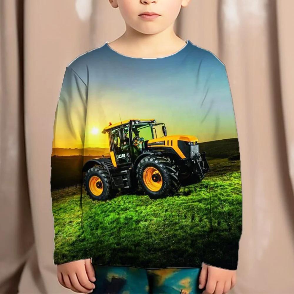 Langarm T-Shirts Traktor Muster 3D Druck Herbst Kinder T-Shirt Rundhals Mode Locker Streetwear Kinder Junge Mädchen Kleidung 120 gray