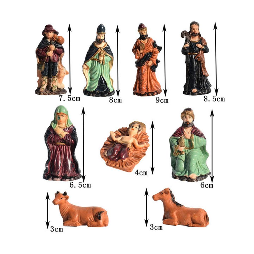 9Pcs Religious Christmas Nativity Scene Crafts Handmade Holiday Season Decor Colourful Xmas Sculpture Ornament Resin Decoration