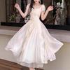 Pure white moonlight temperament fluffy mesh splicing dress women's summer French gentle and beautiful small skirt