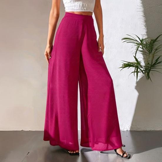 Women Pants Elastic High Waist Wide Leg Loose Fit Casual Trousers Summer Chiffon Long