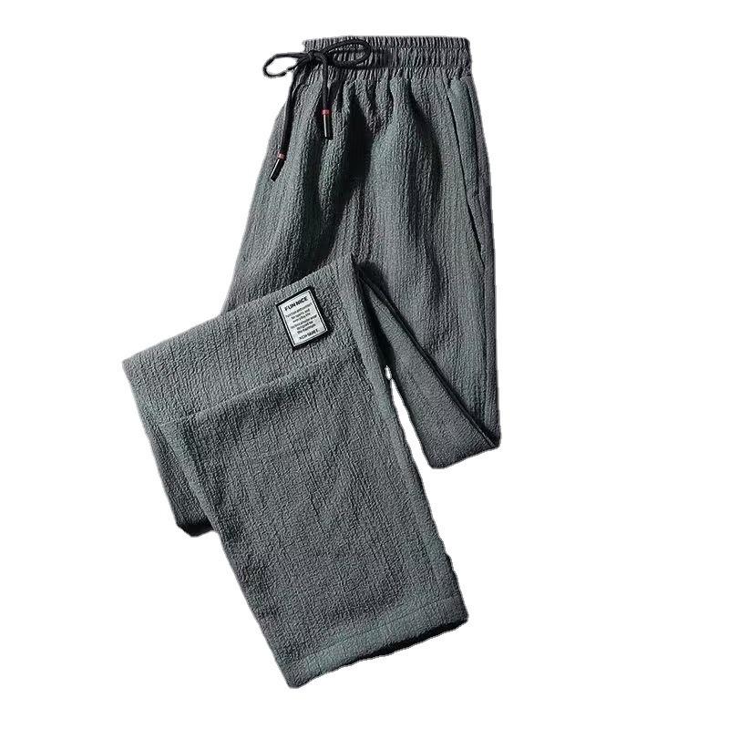 Casual pants men's spring, autumn and summer new ice silk thin straight loose large size sports nine-point pants