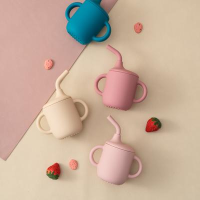 Color Kids 1 Stück Baby Lernbecher Tragbar mit Strohhalm Detaillierter Komfortabler Griff Silikon Doppelgriff Kinder Schnabeltasse Baby Zubehör
