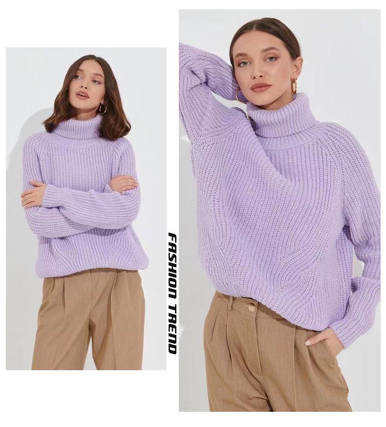 Women's Thick Knitted Turtleneck Sweater - Autumn/Winter Solid Color, Medium-Length, Casual Style.
