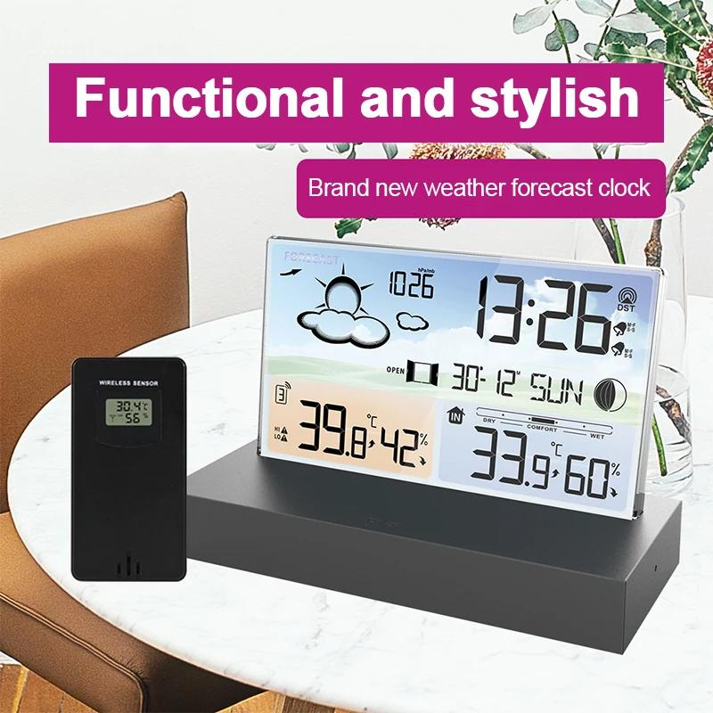 Digital Weather Station Transparent Temperature and Humidity Meter Alarm Clock Weather Forecast Indoor Outdoor Hygrothermograph