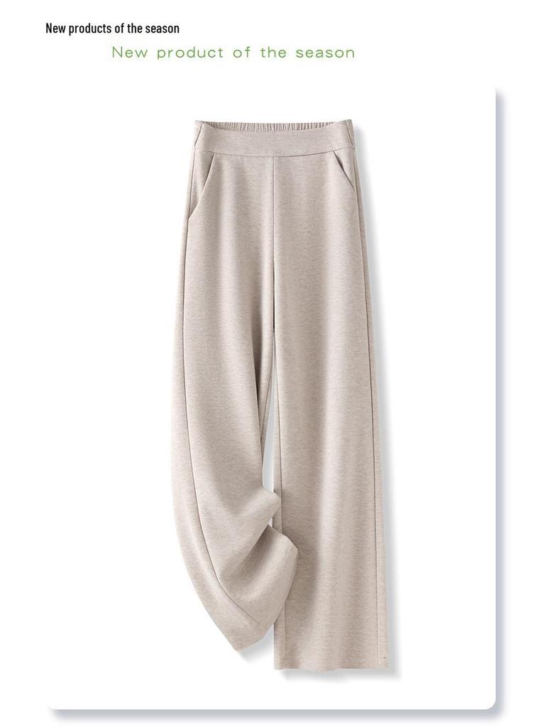 Women's Apricot Wool Casual Pants 2024: Soft, Glutinous, Narrow-Leg, Draping Straight-Leg, Thickened Wide-Leg for Autumn/Winter.