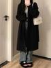 Women's Gray Oversized Knit Sweater Coat: Mid-Length, Over-the-Knee, Autumn/Winter, Thickened Lazy Style.
