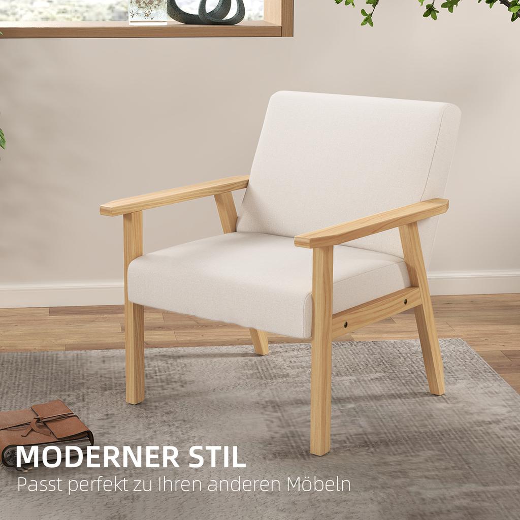 Upholstered Armchair with Armrests, Dining Chair In Linen Look, Solid Wood Frame, 64 X 70 X 72 Cm, Cream