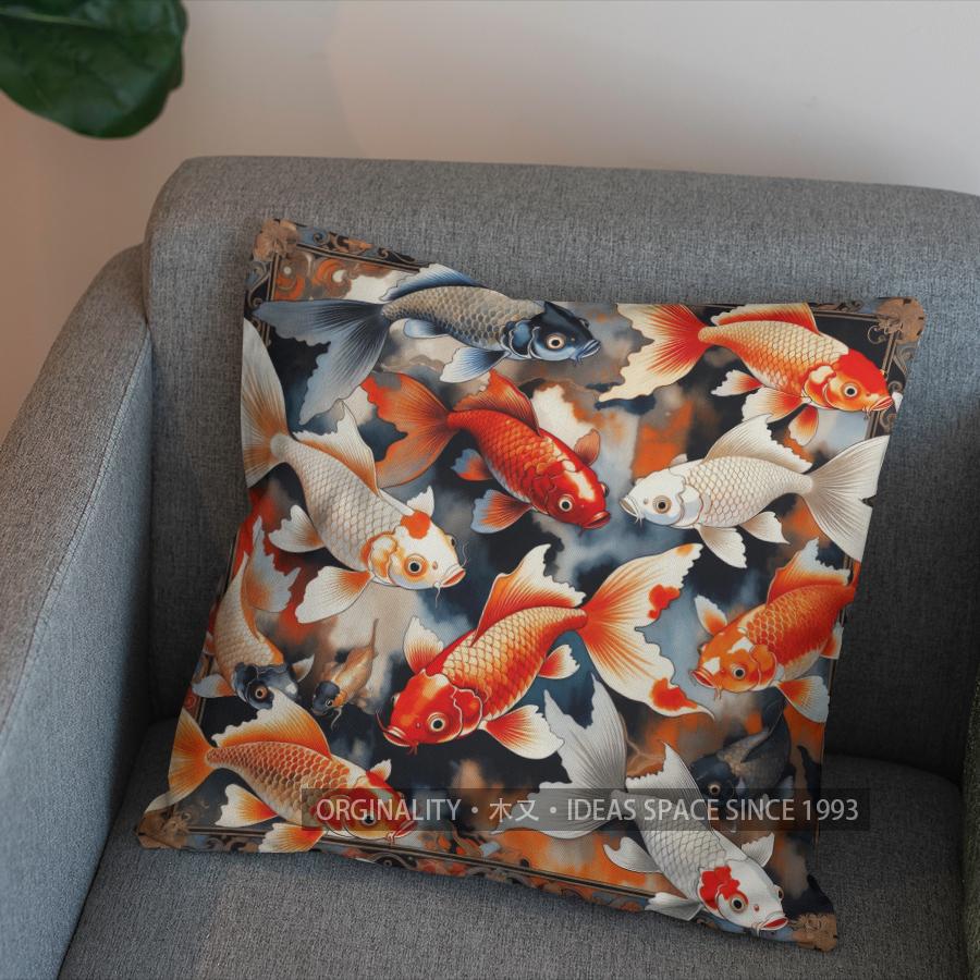 2D Colorful Koi Fish Pattern Decorative Pillow Cover Pattern Cushion Cover Suitable For Sofa Bedroom Car Pillow Cover