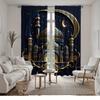 Set Of 2 Islamic Architecture Curtains Golden Star Moon Print Polyester Living Room Bedroom Light Blocking Made Area Window Treatment