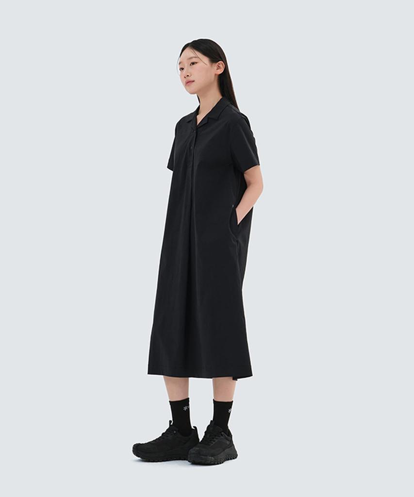 Snow Peak Cooling Root Collared Casual Dress Dress, Medium, Black, Women's,