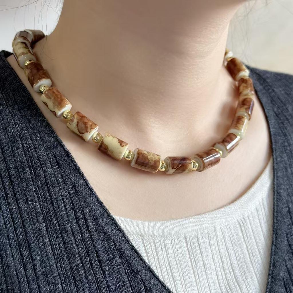 Maillard Autumn And Winter Amber Necklace High-Grade Glass Stone Amber Necklace Women'S Fashion Collarbone Chain