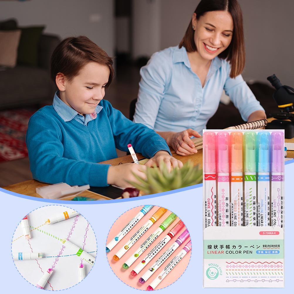 6 Pcs Curve Highlighter Color Marker Pen Liner Color Pen Tip Pens with 6 Different Curve Shapes