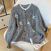 Hochwertiger 3D-Blumen-Strickcardigan mit Rundhalsausschnitt für Damen - Handgefertigter Häkelpullover-Mantel für Herbst/Winter 2026