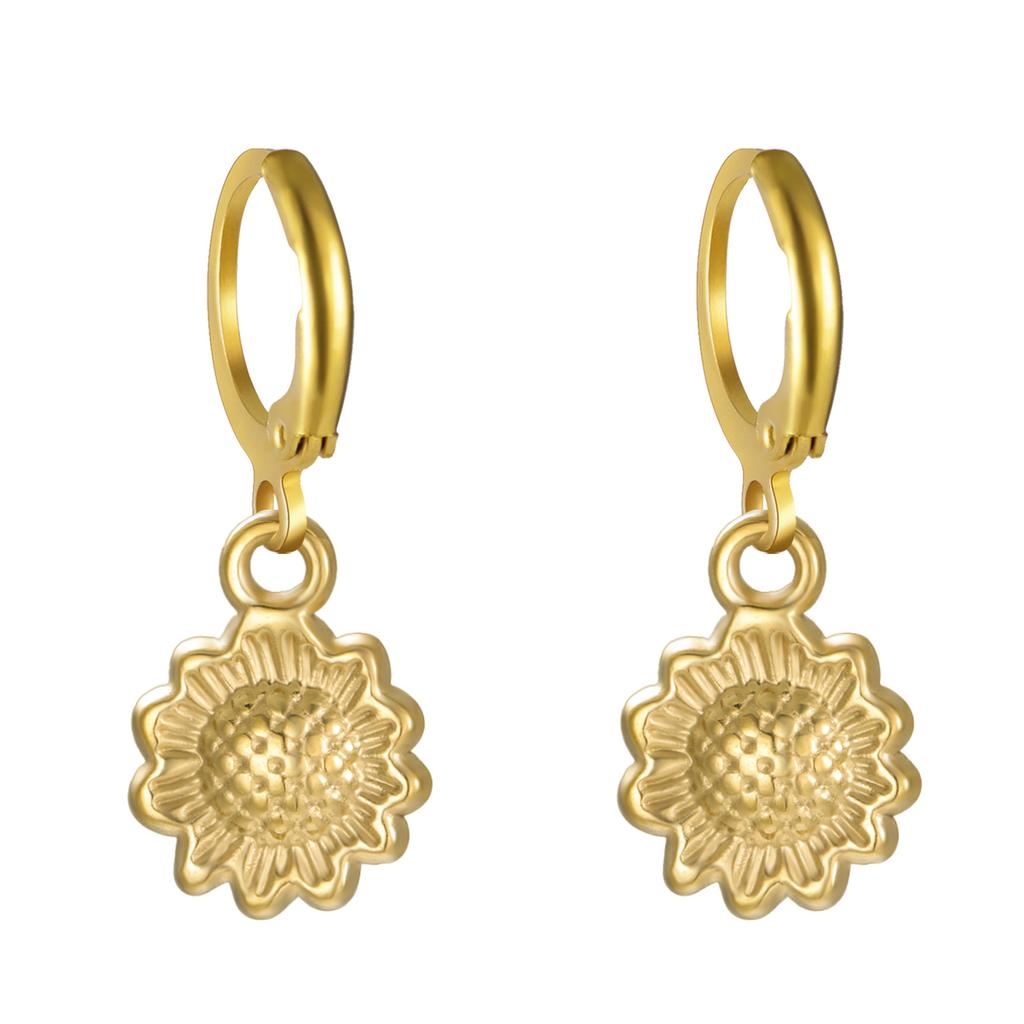 Bohemian Gold Hoop Earrings for Women with Daisy and Sunflower Pendant Charm