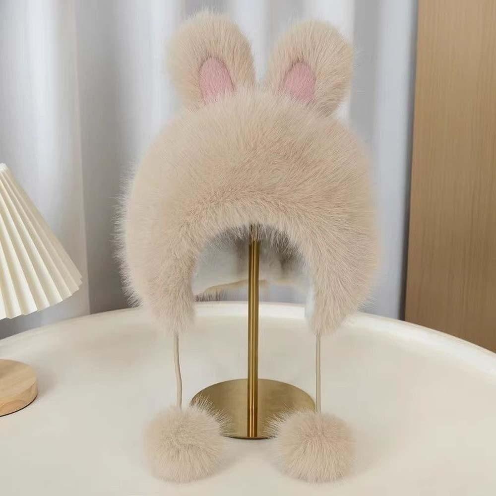 Windproof Winter Plush Hat Cartoon Ear Protection Cap Skiing Rabbit Ear Warmer Hat  Daily