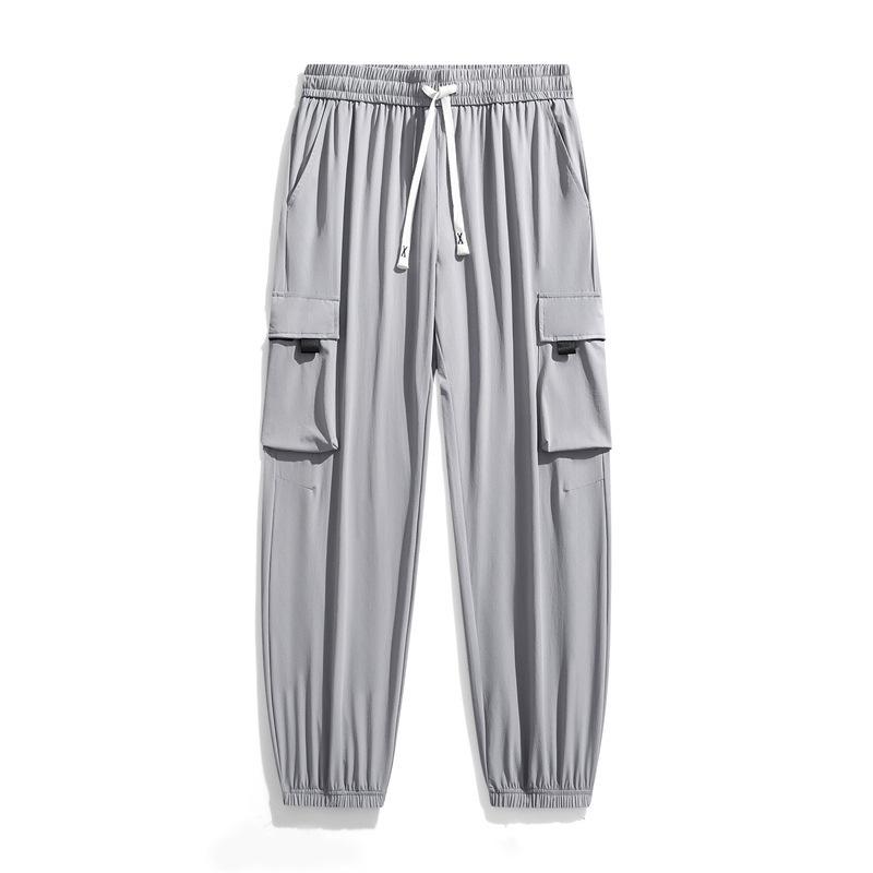 Pantaloni de lucru de vară din mătase de gheață pentru bărbați, sport și casual, pentru cuplu, cu uscare rapidă, subțiri, cu închidere, pantaloni lungi