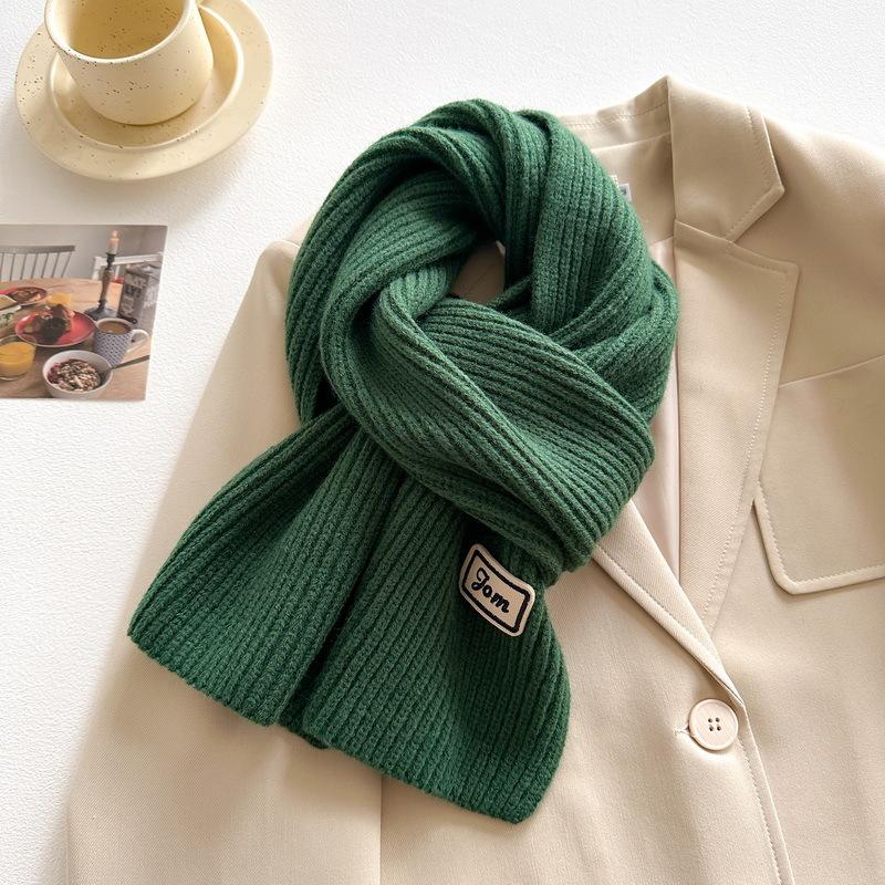 

Жіночий зимовий теплий в язаний шарф, суцільний колір, потовщений шийну хустку, вінтажні довгі шарфи зелений