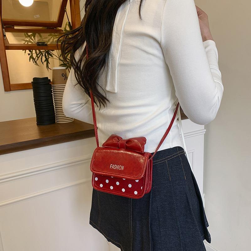 Today's popular bow exquisite mini square bag polka dot printing fashionable and beautiful shoulder messenger bag