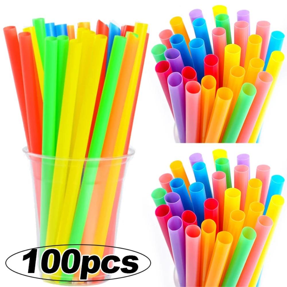 300PCS Colorful Plastic Disposable Large Drinking Straws For Pearl Bubble Milk Tea Smoothie Drink Party Supplies Bar Accessories