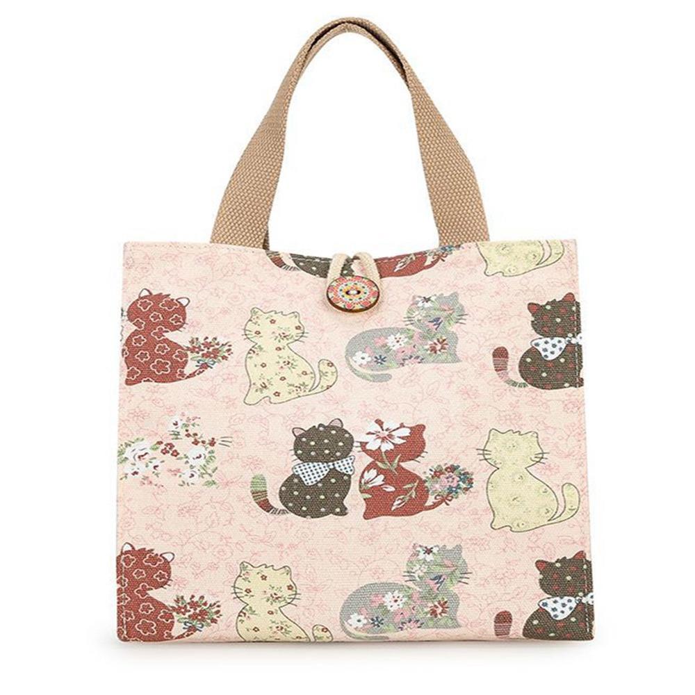 Cute Canvas Lunch Bag Large Capacity Waterproof Tote Bag Print Lunch Box Handbag for Women