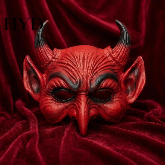 Duivel Cosplay Prop in Vintage Stijl, Enge Halloween Demon Schuim Masker voor Volwassenen, Rode Halve Lichtgewicht PU Horror Gezicht Maskerade Accessoires met