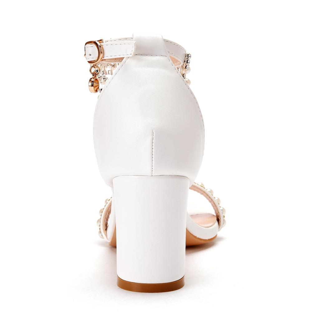 Crystal Queen Women Gladiator Sandals Sexy White String Bead High Heels Summer Party Dress Shoes Buckles Pumps Size 43