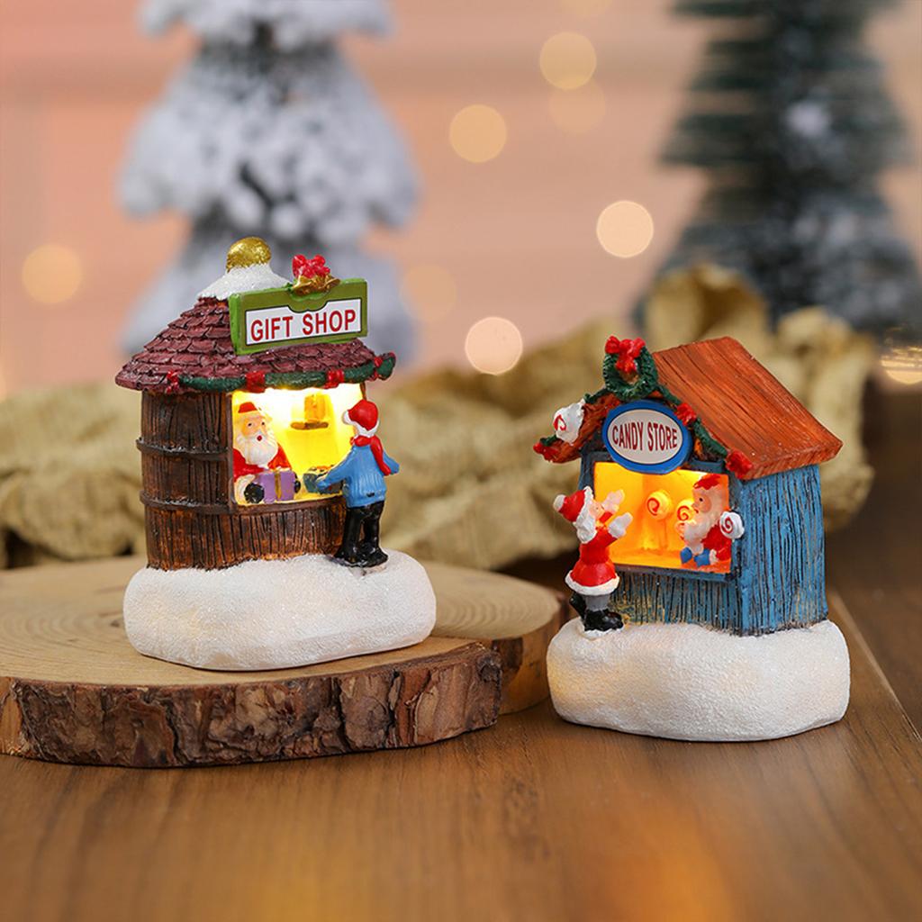 Xmas House Ornament Resin Xmas Scene House Miniature Decorative Small House Buildings for Home