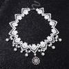 Women's Dangle Girl Flower Lace Collar Gift Gothic Jewelry White Beads Necklace Choker