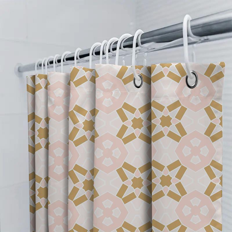 Gold&Pink Geometric Print Shower Curtain Waterproof Home Decor Bath Liner Custom Size Available For Bathroom Decoration