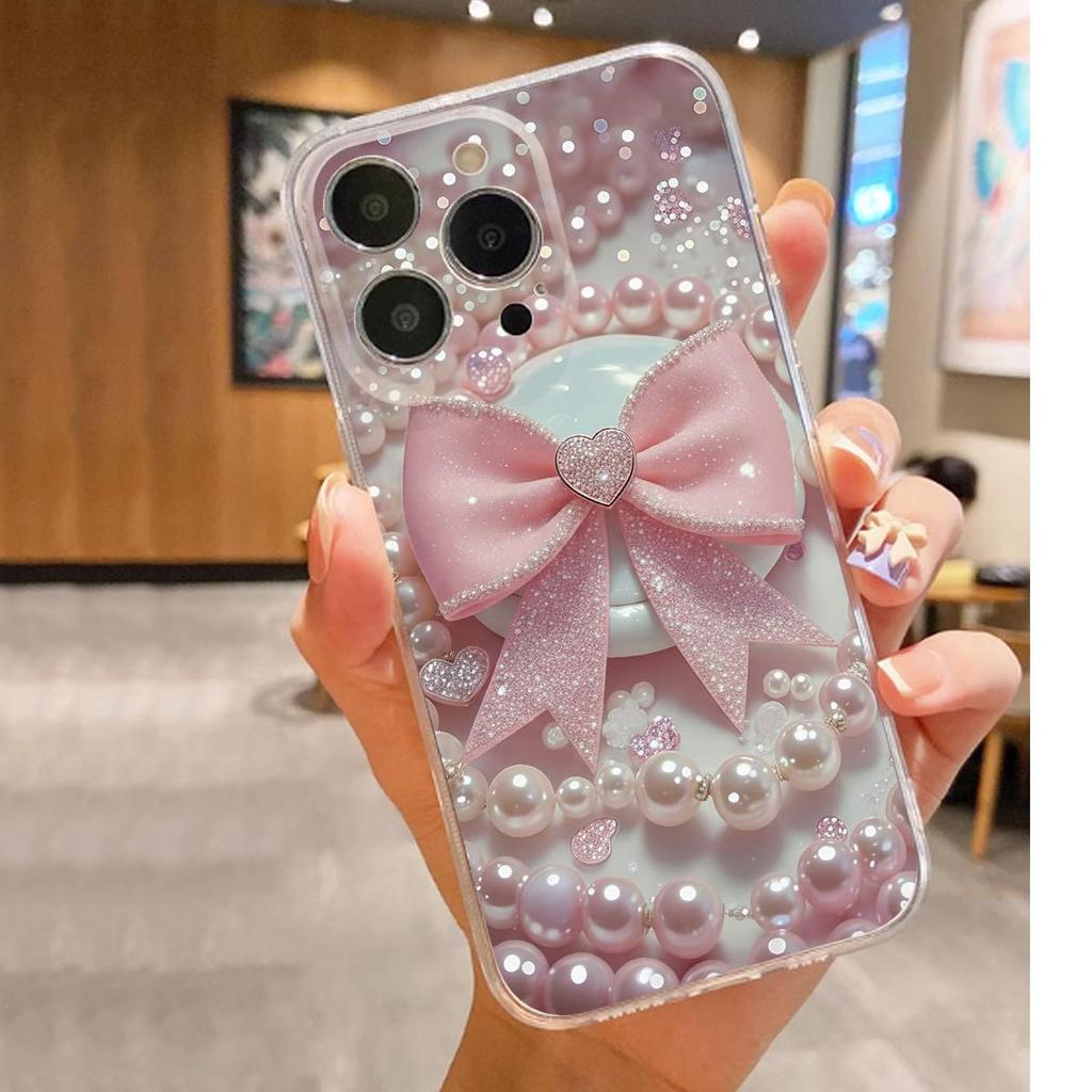 Large Pink Bow Anti-Fall Transparent Case for iPhone 14-17 Pro Max