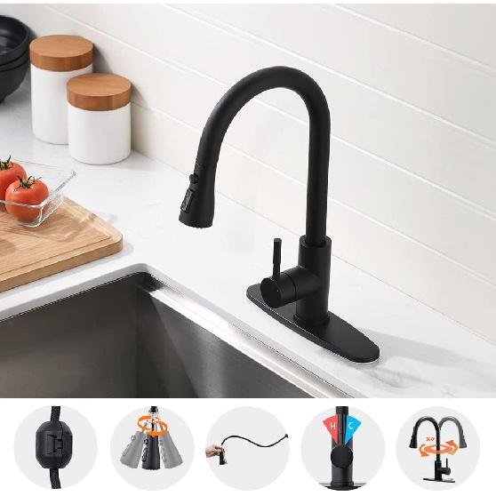 Black Kitchen Faucets with Pull Down Sprayer Kitchen Sink Faucet with Pull Out Sprayer Single Hole Deck Mount Single Handle Stainless Steel Grifos De
