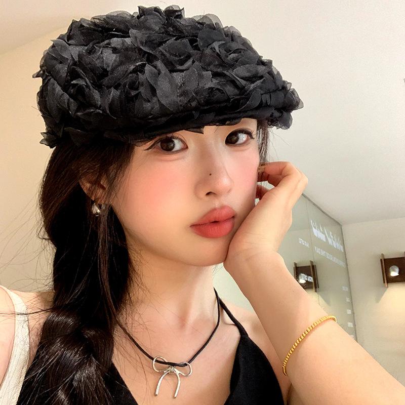 Fashion Rose Flowers Berets for Women Girls Reversible Forward Hats Korean Vintage Newsboy Caps Outdoor Travel Photo Painter Hat