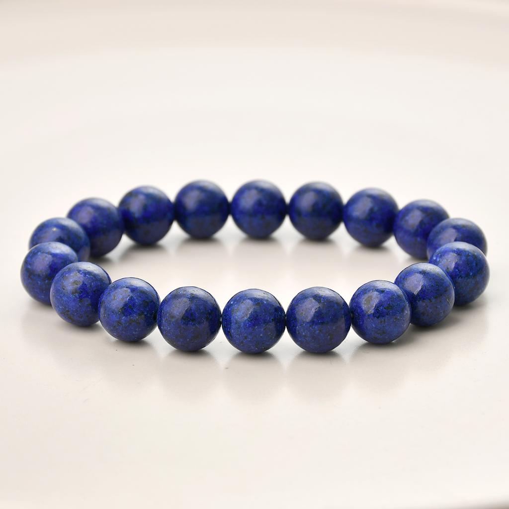 Natural Stone Lapis Round Beads Elastic Bracelet Bohemian Women's Trendy Handmade  Bangle Zircon Gift