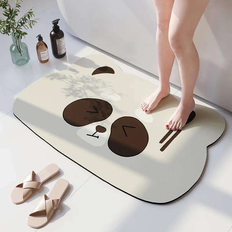 Cartoon Animal Diatom Mud Mat For Bathroom High Absorbency Fast Drying Washable Doormat Anti Slip Bath Rug For Kids Shower Room