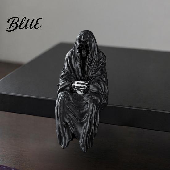 Cyberpunk Shelf Decor 3D Printed Tabletop Gothic Figurine Grim Reaper Sitting Statue Mysterious Cloaked Spooky Sculpture for Garden or Bookshelf,