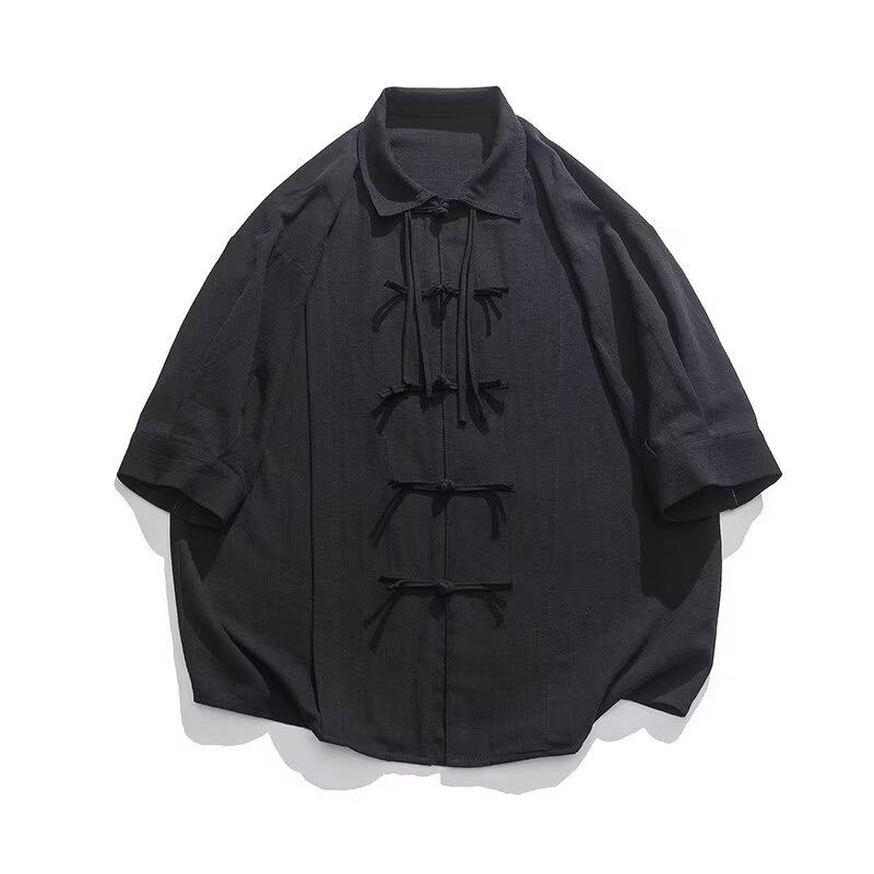 

Новая рубашка с длинными рукавами в китайском стиле с застежкой на пуговицы для мужчин, весенние и осенние модели, свободная рубашка в стиле Тан, высококачественный даосский халат ханьфу 3XL чёрный
