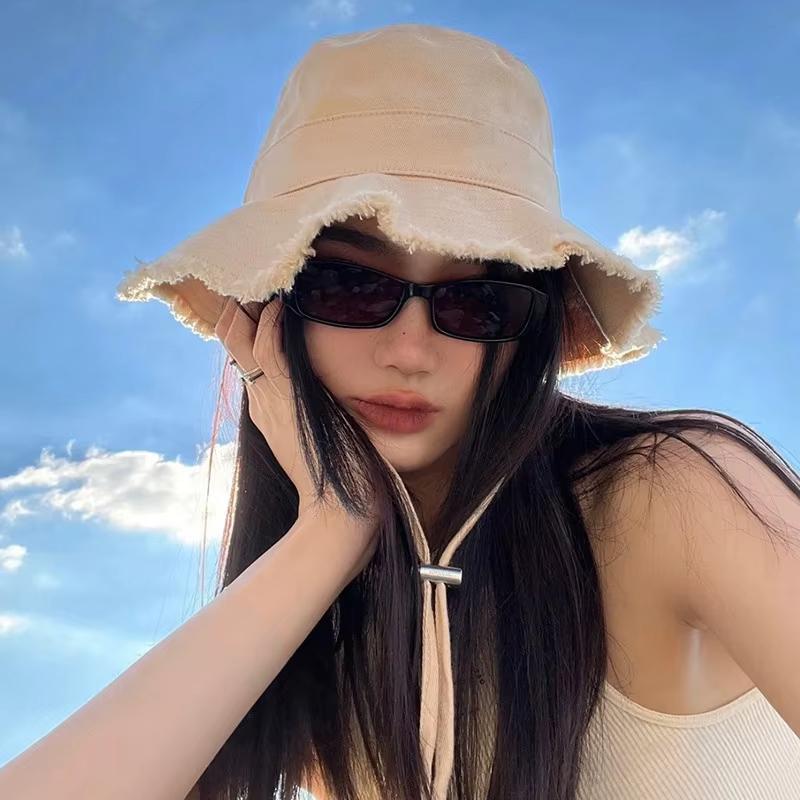Damen Sommer Breitkrempig Sonnenschutz Fischerhut Weiche Quasten Krempe Faltbar Fischerhüte Dame Mädchen Outdoor Strand Reise Sonnenschutzhüte